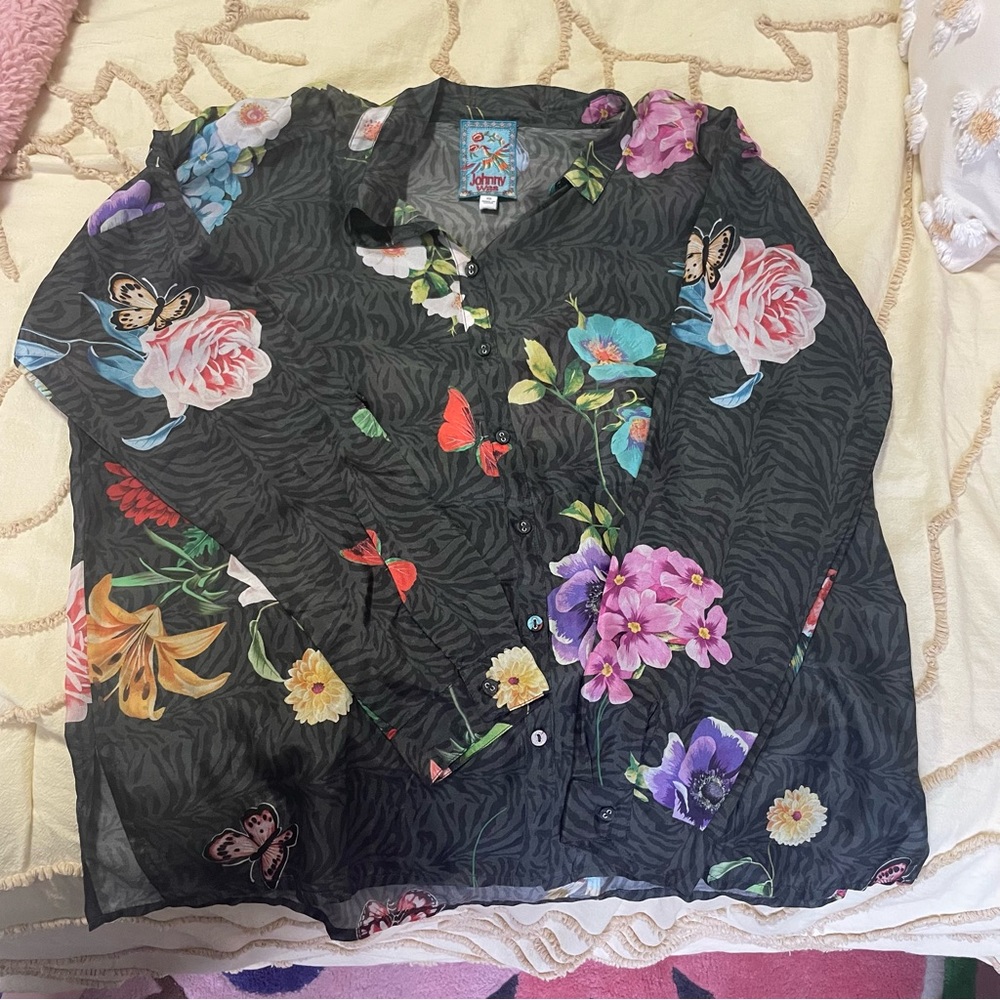 Johnny Was 100% Silk Floral Button Down